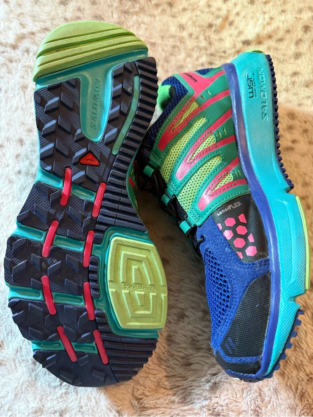 Salomon blue, green & pink athletic shoes